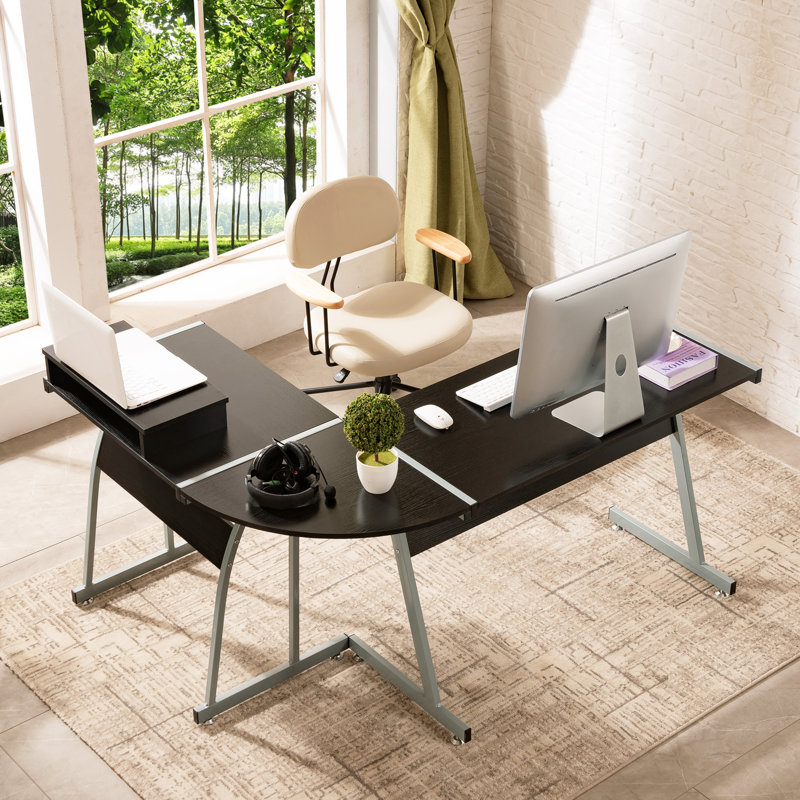 L-Shaped Metal Base Computer Desk, Silver