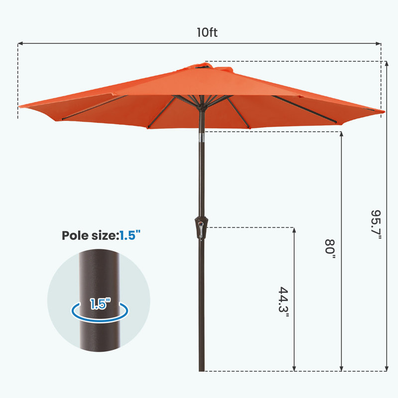 Parasol de marché inclinable Germar, Orange, H 95,7 po x l 120 po x P 120 po