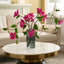 Real Touch Fuchsia Pink Clematis Blooming Vines in Smoke Glass Rounded Vase Spring Centerpiece Water Illusion Arrangement