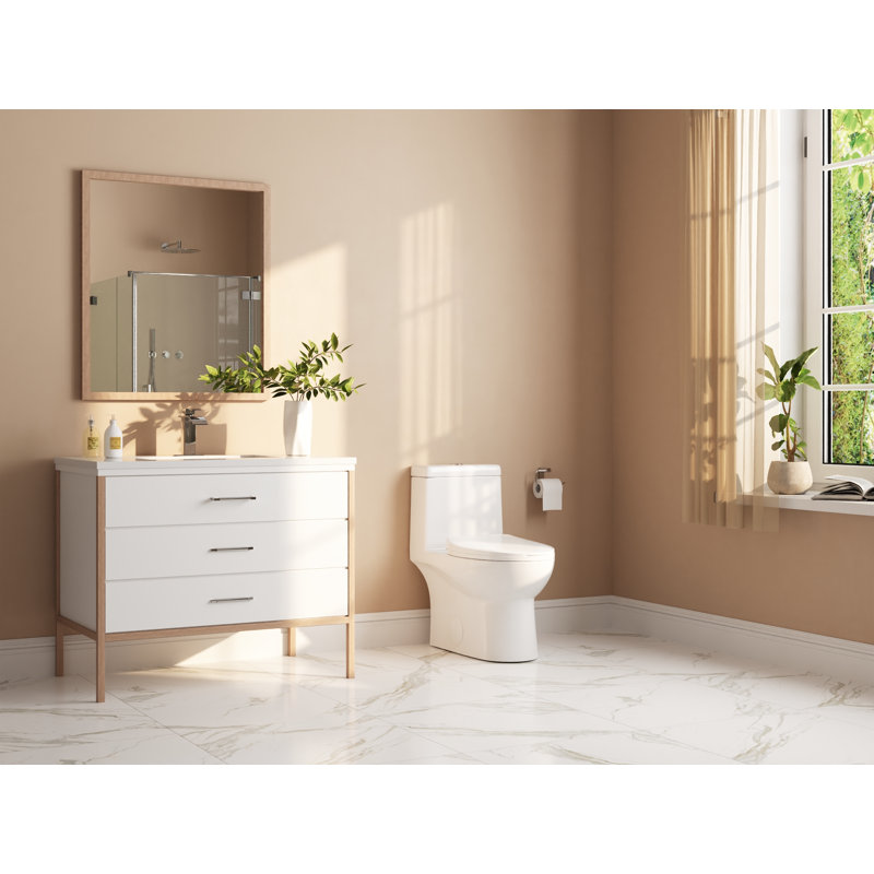 Toilette allongée une pièce à double chasse avec surface émaillée Ally, Blanc, 12"