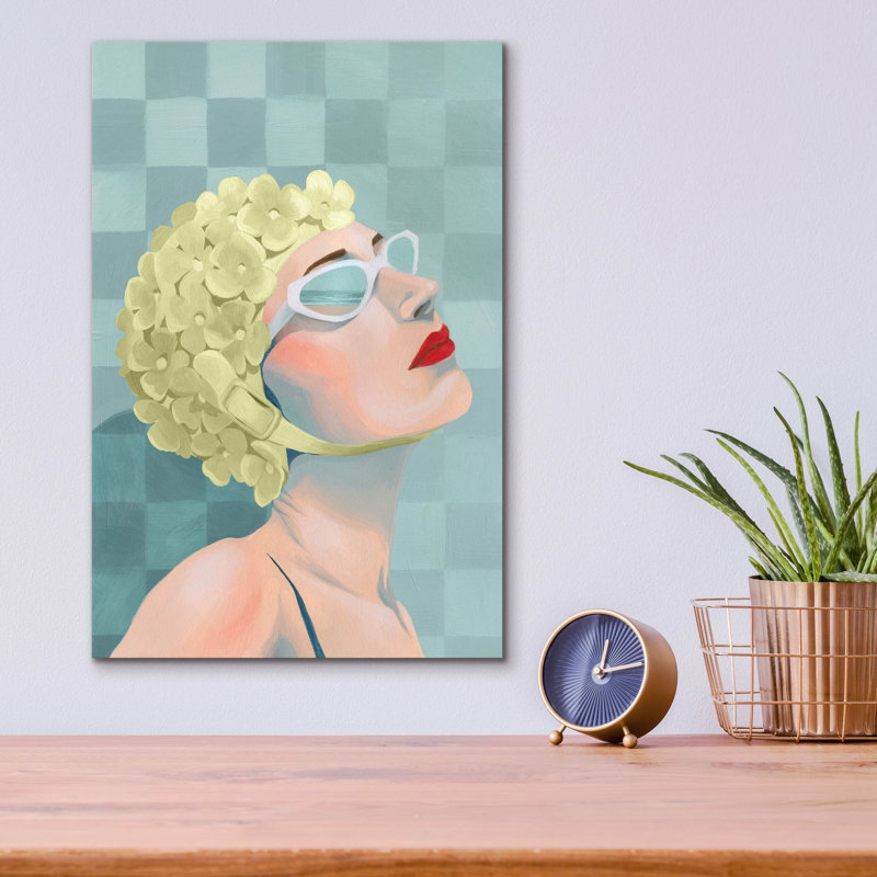 Art mural en verre acrylique 12 po x 16 po «Syn synchronized Swimmer 1» par Grace Popp