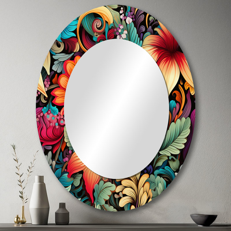 Motif bohème Rositta Tropical Tapestries - miroir floral, miroir mural unique, impression d'art en métal, H 43 po x l 33 po