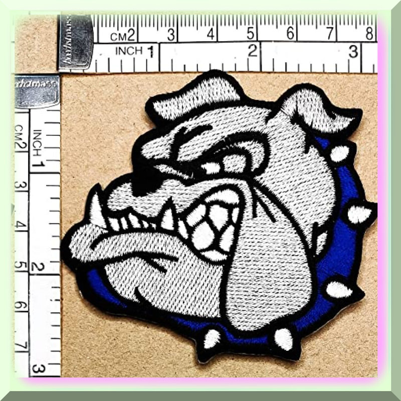 Dog Head Embroidered Patch Gray 2.6 Inches