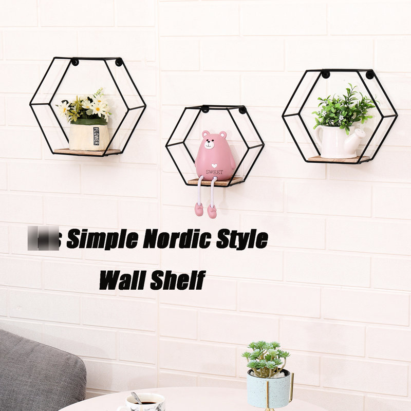 Black Hexagonal Floating Wall Shelves, Modern Storage For Living Room And Kitchen, Strong With Bold Iron Craft Mounted Shelves Of 3 In Different Sizes, Shape Bedroom Room, High - Quality Materials