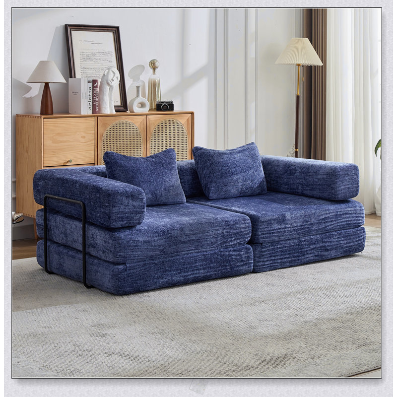 Canapé-lit convertible au sol avec structure de forme fixe, tissu chenille, sans assemblage, pour le salon et la chambre à coucher