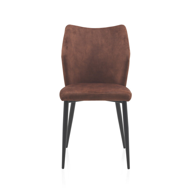 48cm H Polyester/Velvet Upholstered Metal Side Chair, Reddish Brown