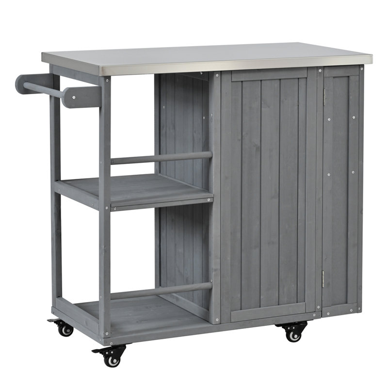 Chariot de cuisine verrouillable avec comptoir en acier inoxydable, Gris