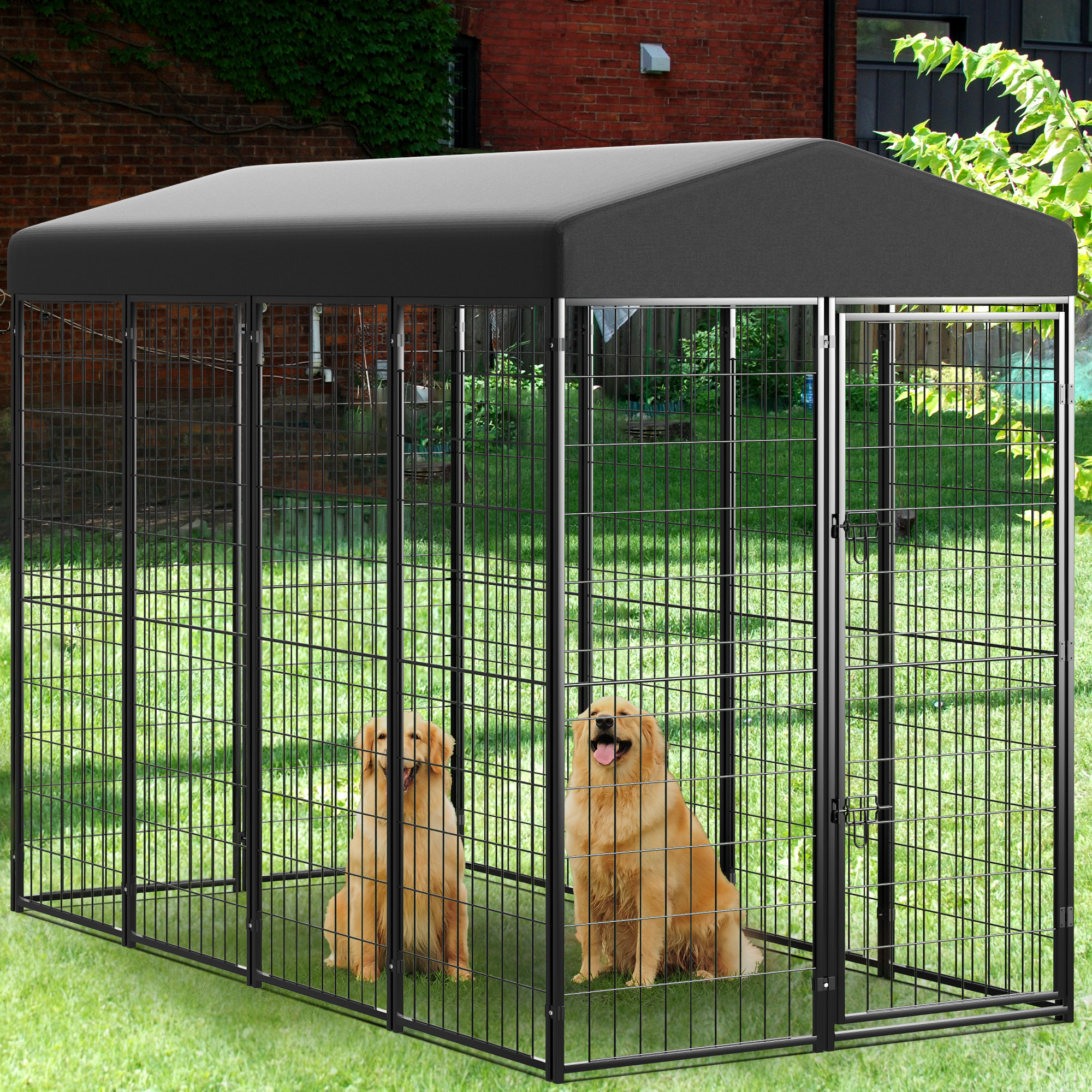 Keenso Metal Outdoor Yard Dog Kennel With Door And Canopy
