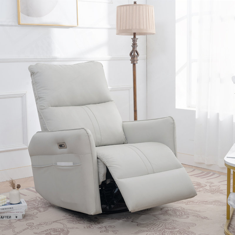 270° Power Swivel Rocker Recliner Chair, Electric Glider Reclining Sofa with USB Ports, Power Swivel Glider, Rocking Chair Nursery Recliners for Living Room Bedroom(Light Gray)
