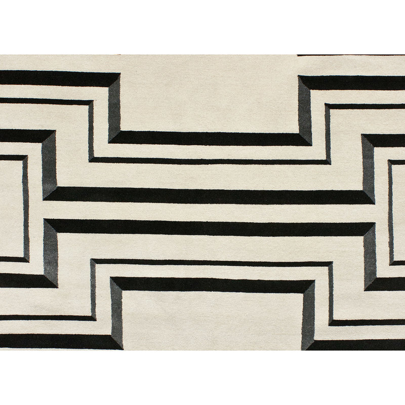 Geometric Area Rug in Black/Ivory, Rectangle 6' x 9'