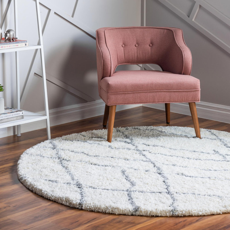 Tapis en polypropylène tissé à la machine en ivoire / gris, Rond 8 pi