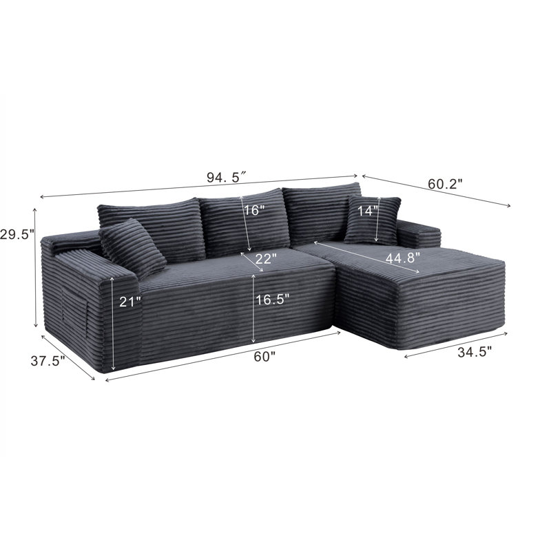 94.5" Cloud Modular Sectional Sofa Couch with L-Shape Chaise,Modern Minimalist Upholstered Couches for Living Room Bedroom,Deep Seat Corner Couch,No Assembly Required