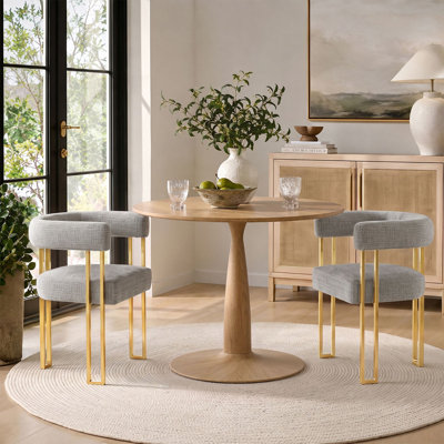 2 - Person Dining Table Sets With Round Table & 2 Upholstered Chenille Armchairs