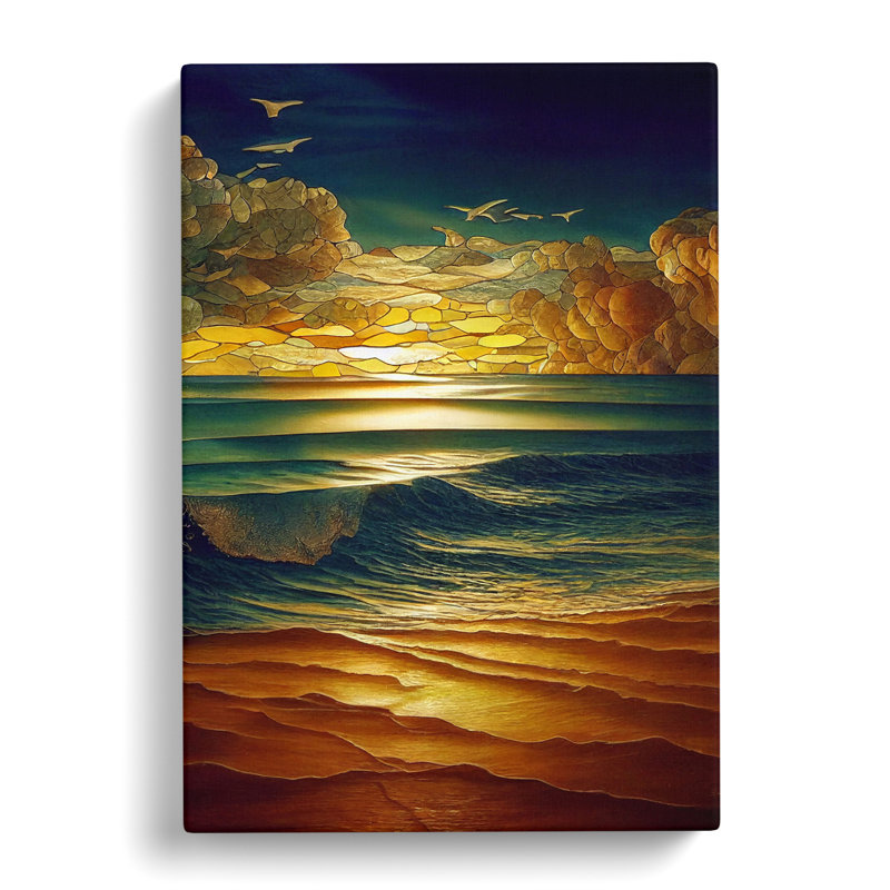 Seascape Ocean Stained Glass - Wrapped Canvas, 50cm H x 35cm W x 3cm D
