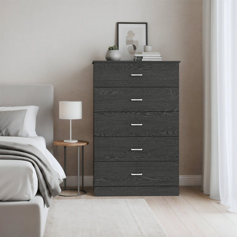 Commode 5 tiroirs Allyannah, Chêne gris foncé