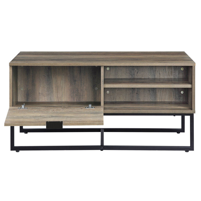 Table basse rustique en chêne et noir avec rangement ouvert