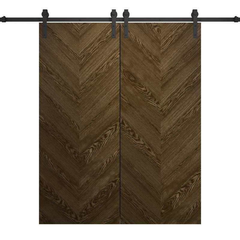 Porte de grange double moderne 36 po x 80 po | Chêne cognac Ego 5005 | Ensemble de rail 13 pi | Portes intérieures solides