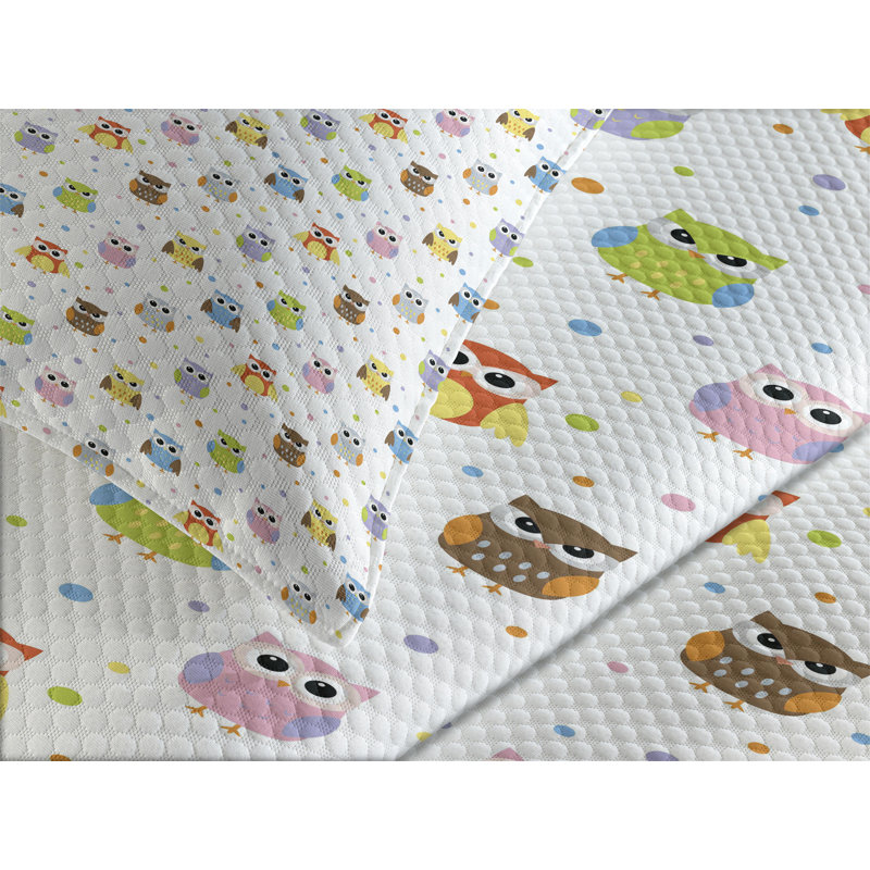 Ambensonne Owls Bedspread Angry Multicolor Multicolor, King Coverlet/Bedspread + 2 Pillow Shams