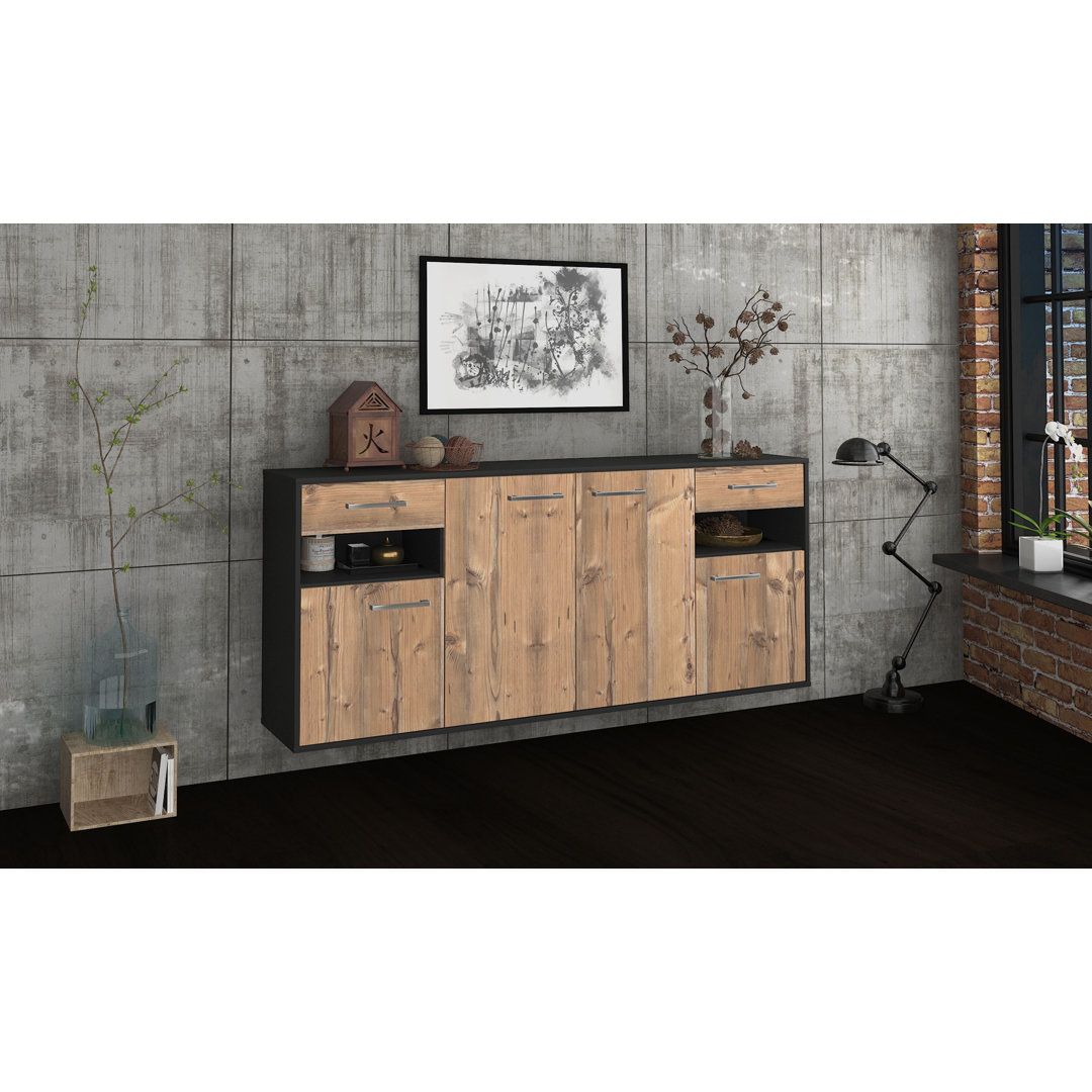 Sideboard Killeen, Farbe: Treibholz/Anthrazit, Fliegend/Metallgriffe, Größe: 180x79x35cm