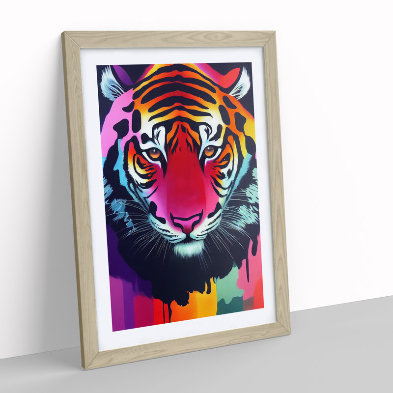 Painted Tiger No.6 Abstract - Wall Art, 66cm H x 48cm W, Oak Framed