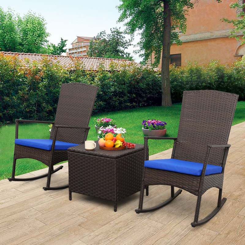 Chaises berçantes d'extérieur avec table basse de rangement, Marine