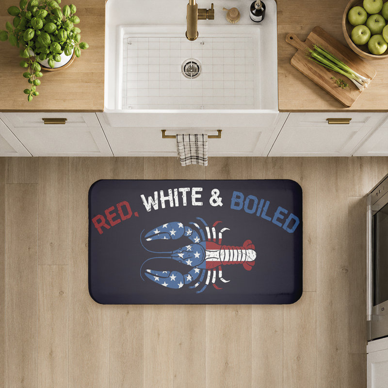 Tapis rouge et blanc anti-fatigue à motif de homard bouilli, design par Jedco Brands Inc., Rouge, blanc et homard bouilli