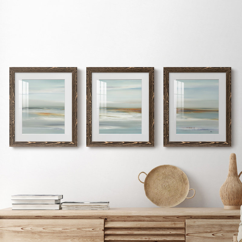 «Calm Viewpoint III», ensemble de 3 reproductions d'art encadrées, H 22 po x l 48 po x P 1,5 po, Papier, cadre noyer, Blanc