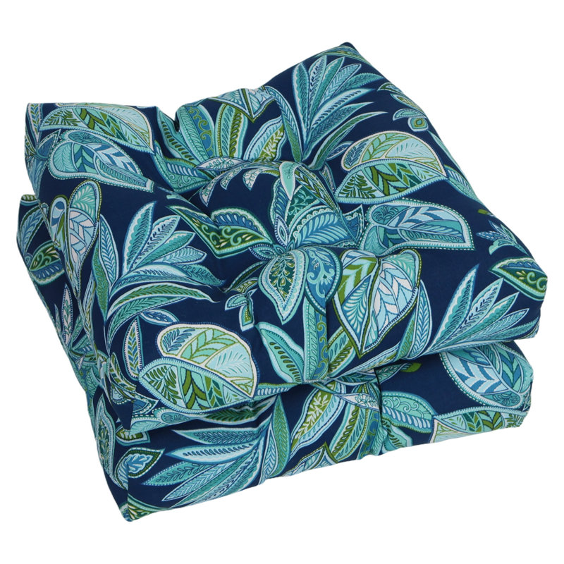 19-Inch Square Outdoor Tufted Dining Chair Cushions (Set Of 2), Blue/Crestwood Marine Floral