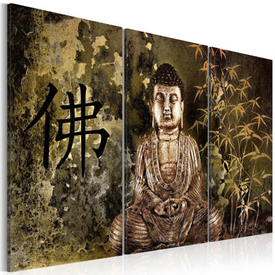 Buddha Statue - 3 Piece Wrapped Canvas Graphic Art Set -  Bungalow Rose, 2D2468F675584DF0993B57898B1966FD