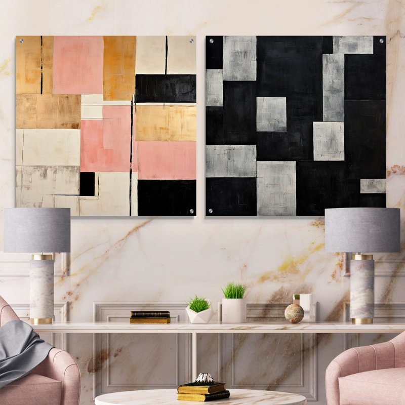 Collenn - Ensemble de 2 reproductions d'art en acrylique sur formes abstraites, H 36 po x l 73 po