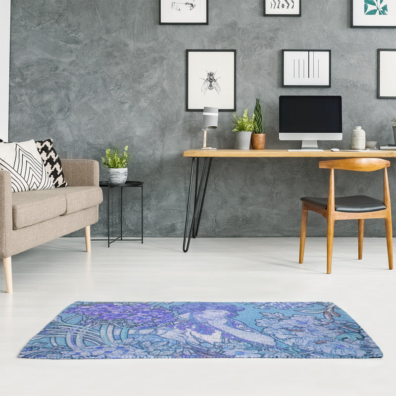 Tapis à femme entre les fleurs de la zone bleu, Rectangle 2 pi x 3 pi