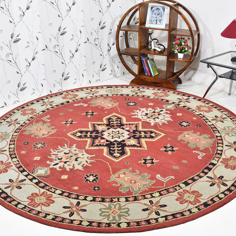 Classic HAND TUFTED WOOL ECO-FRIENDLY AREA RUGS - Red & Cream Color | Oriental Design Bungalow Rose Rug