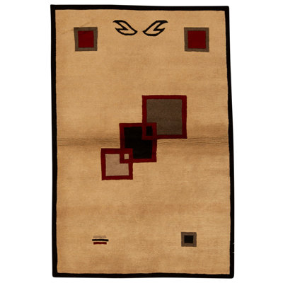 High-Quality Hand-Knotted Ivory And Black Area Rug