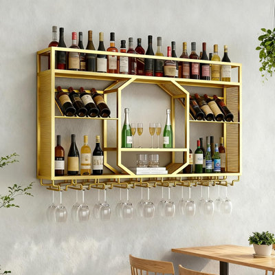 Wall Mounted Wine Rack, 3-Tiers Metal Bar Bottle Holder, Modern Wine Glass Storage Display Shelves, Wall Wine Rack For Kitchen Bar Dining Rooms Decora by Bell Union LLC.
