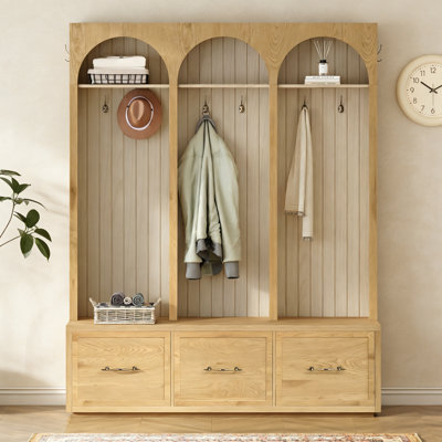 Farmhouse Hall Tree With Shoe Organizer & Coat Rack