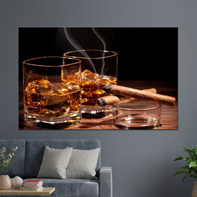 Printed Cigar Canvas Wall Art: Elegant Man Cave Decor,1P Wrapped Canvas