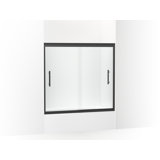 Finesse 55.5 in. H Double Added Frameless Tub Door with Header and Clear Glass