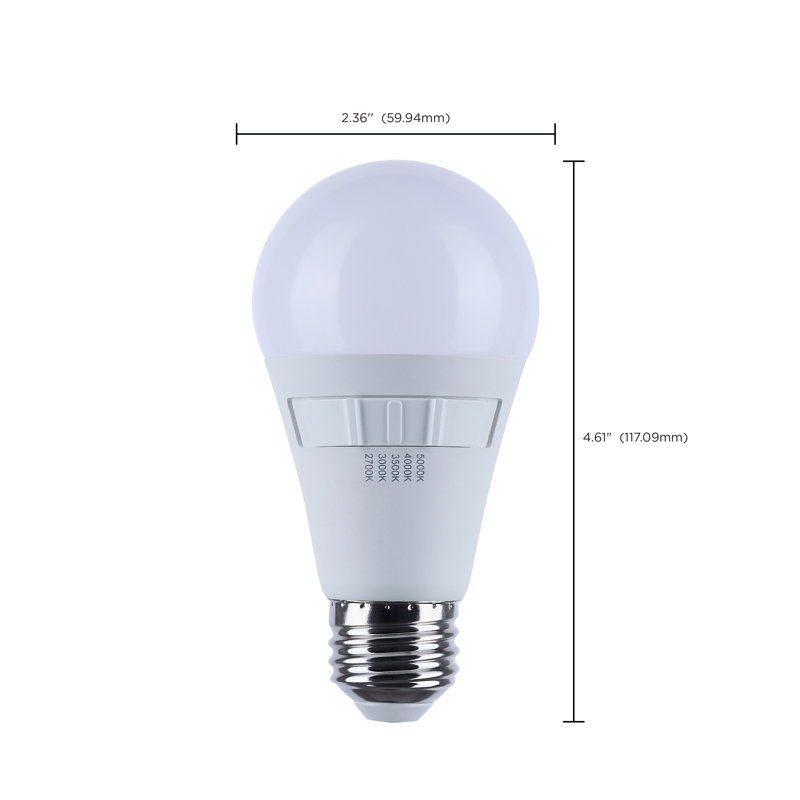 12 Watt A19 LED 27K/3K/35K/4K/5K CCT Selectable Medium Base White Finish 120 Volt, 12 W, 1100 Lumens