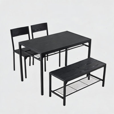 Ensemble de table et de chaises de cuisine en MDF et métal, 110 x 65 x 76 cm, avec rangement et structure en métal.