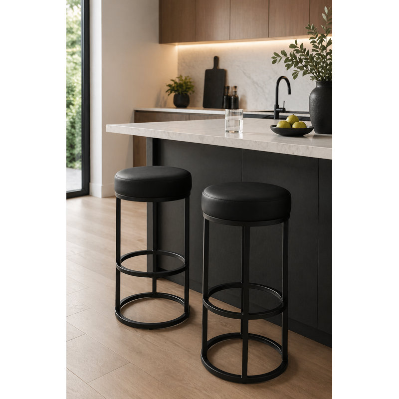 Tabouret de bar 30 po Stan, Cuir véritable noir