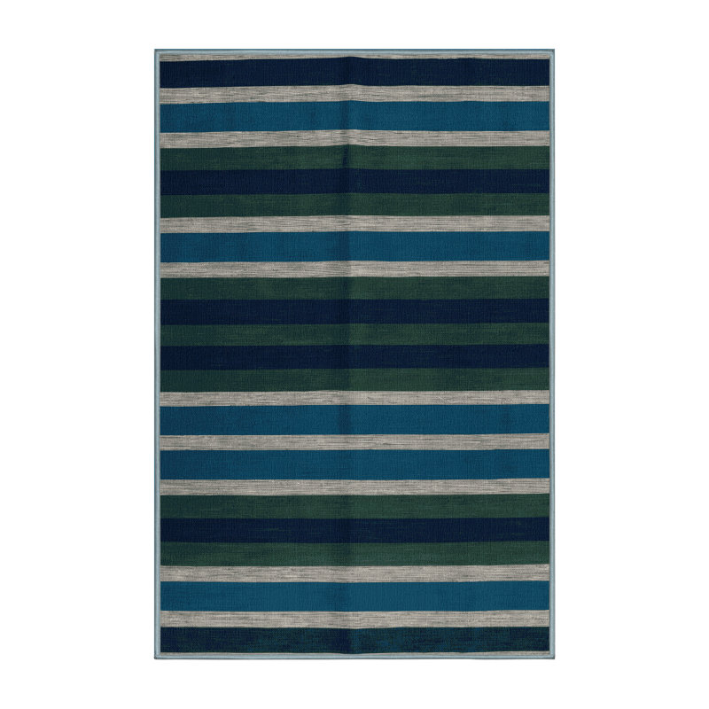 Tapis bleu à rayures horizontales lavable à la machine