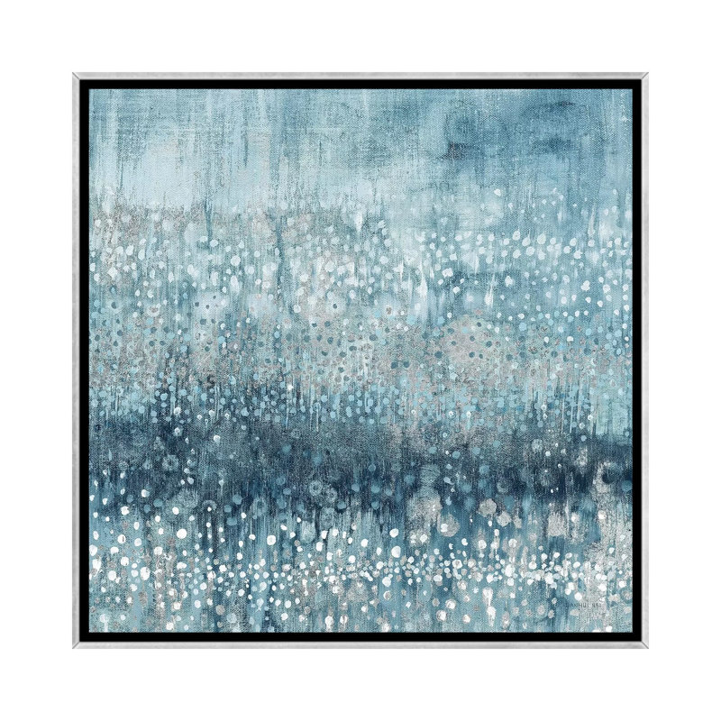 «Rain Abstract IV Blue Silver» par Danhui Nai - reproduction d'art, Pas de tapis, H 18 po x l 18 po x 1,5 po