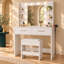 Bureau de maquillage avec miroir lumineux et prise de courant, coiffeuse avec tabouret-1152686474