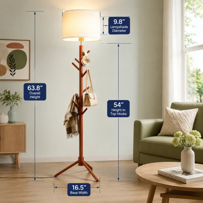 78.8" 2-in-1 Entryway Floor Lamp with Coat Rack, 6 Hooks, Triangular Base and 3-Color Dimming for Living Room Corner, Bedroom, Foyer or Small Apartment