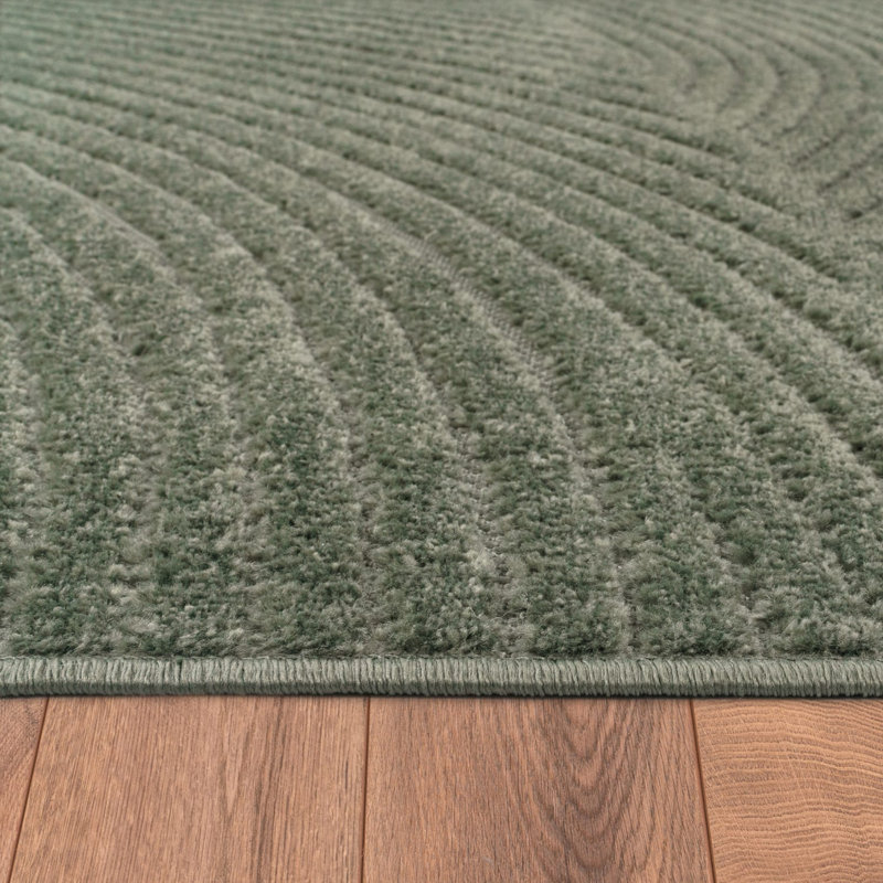 Tapis moderne avec motif de lignes courbes en vert, Rectangle 6 pi 7 po x 9 pi 6 po
