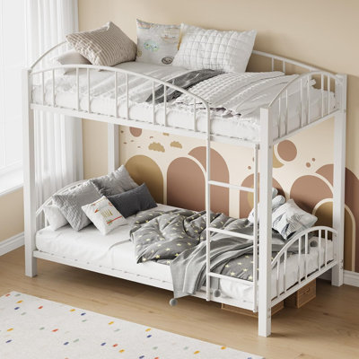 Lit superposé simple en métal avec garde-corps arqué et échelle de sécurité, structure en acier robuste pour enfants, garçons et filles, conception peu encombrante, pas de sommier tapissier, gris moderne