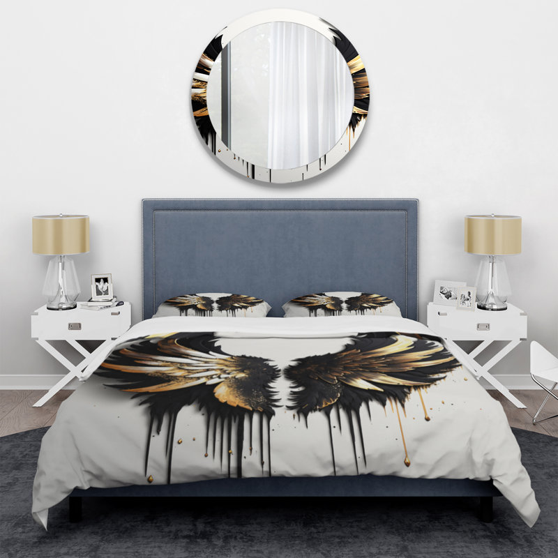 Ensemble de housse de couette Angel Wings III - Wings Angel - noir, Housse de couette pour grand lit et 2 taies décor
