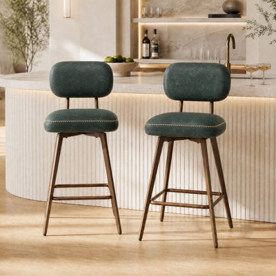 Swivel Upholstered Faux Leather Bar Stool