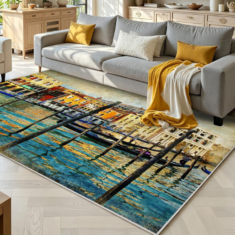 Tapis transparent lavable à la machine, romantique, artistique et rétro Venise, Rectangle 71 po x 98 po