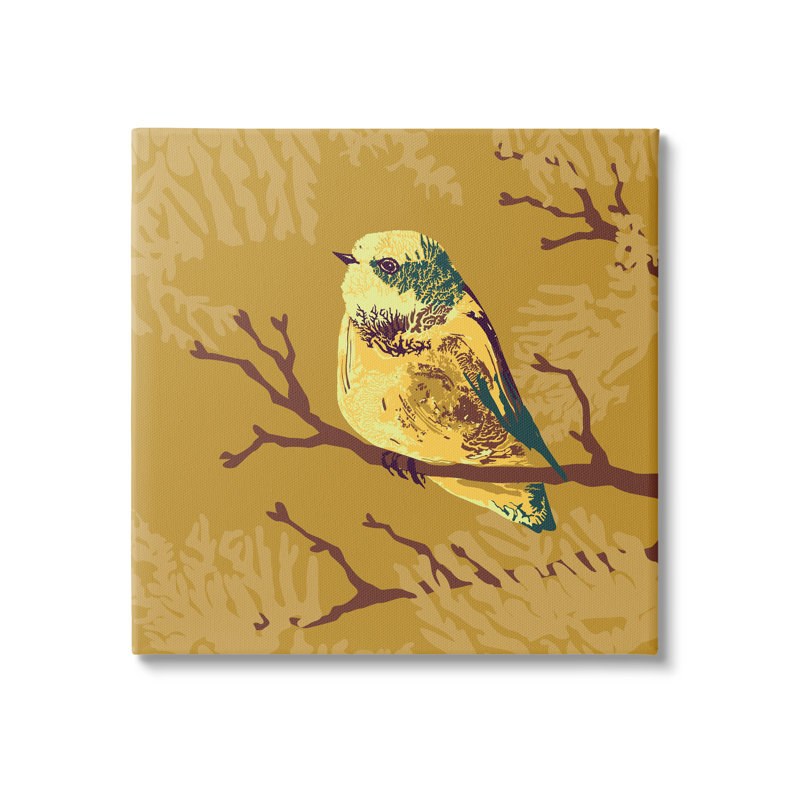 Petit oiseau jaune perché, portrait d'animaux par Verbrugge Watercolor - impression sur toile tendue